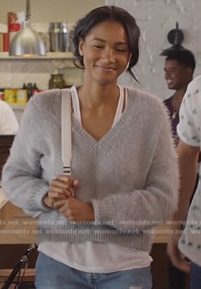 Layla’s gray knit sweater on All American