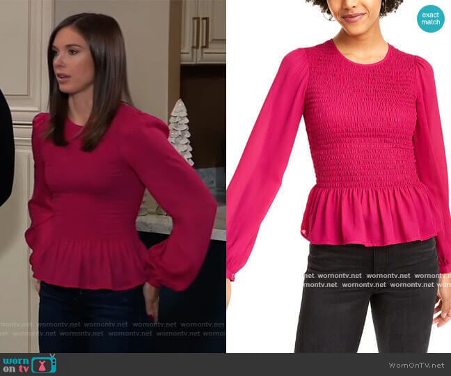Leyden Smocked Peplum Blouse worn by Willow Tait (Katelyn MacMullen) on General Hospital