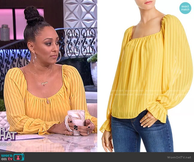 Lini Cara Striped Square-Neck Top worn by Tamera Mowry on The Real