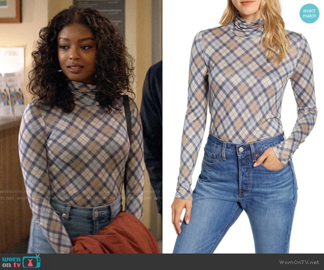Lou & Grey Elma Plaid Turtleneck Top worn by Ali Finer (Javicia Leslie) on God Friended Me