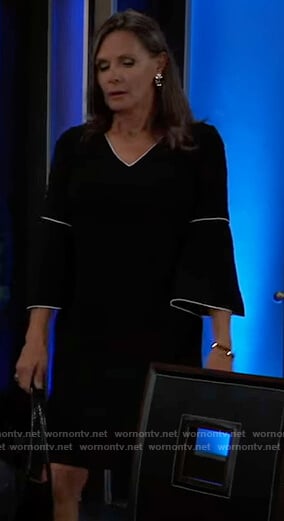 Lucy’s black bell-sleeve dress with white trim on General Hospital
