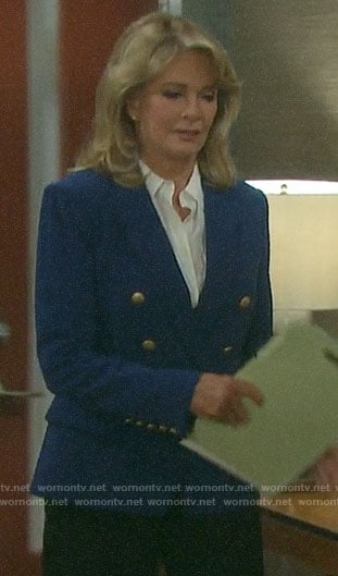 Marlena’s blue double-breasted blazer on Days of our Lives