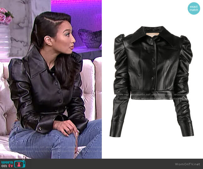 Materiel Cropped Faux-Leather Jacket worn by Jeannie Mai on The Real