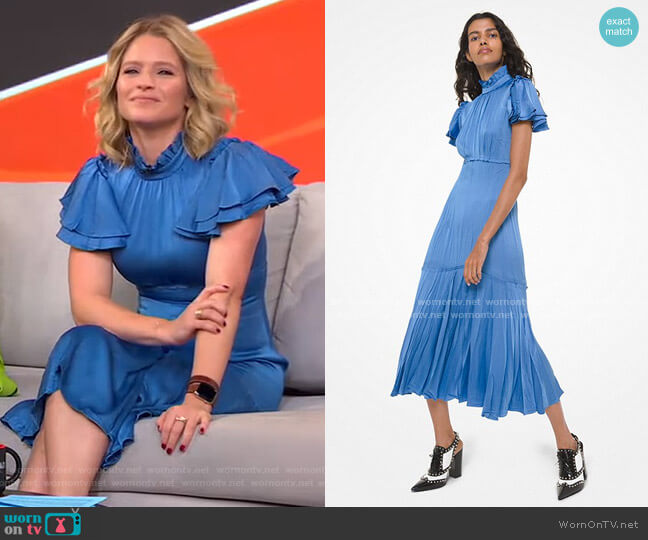 Michael Kors Crushed Satin Charmeuse Mock Neck Dress worn by Sara Haines on Good Morning America