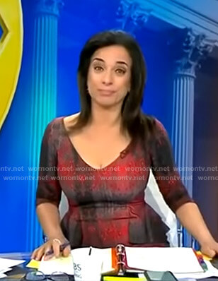 Michelle Miller’s red dotted peplum dress on CBS This Morning