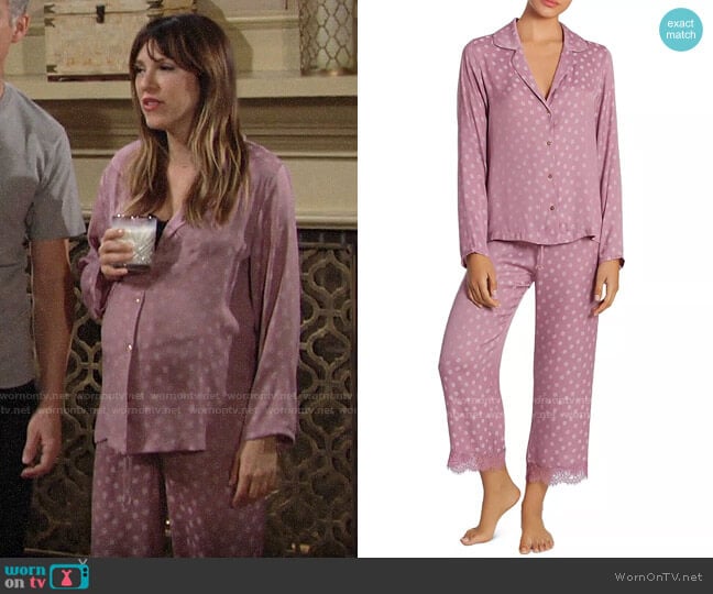 Midnight Bakery Polka Dot Jacquard Pajama Set in Rose worn by Chloe Mitchell (Elizabeth Hendrickson) on The Young and the Restless