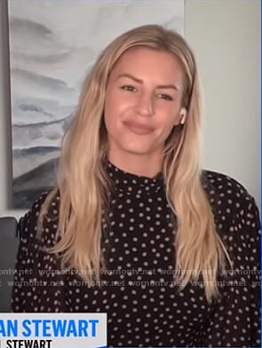 Morgan’s black polka dot blouse on E! News Daily Pop