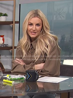 Morgan’s brown button down shirt on E! News Daily Pop