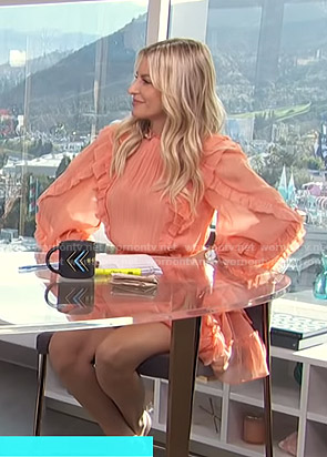 Morgan’s coral ruffled mini dress on E! News Daily Pop