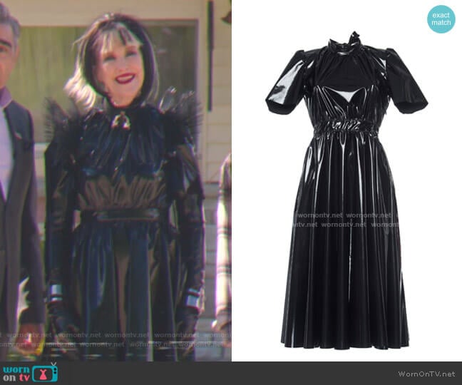 MSGM Patent Midi Dress worn by Moira Rose (Catherine O'Hara) on Schitts Creek