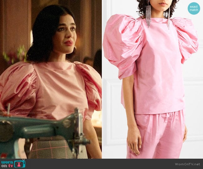 Nackiye Lolita ruched silk-taffeta blouse worn by Katy Keene (Lucy Hale) on Katy Keene