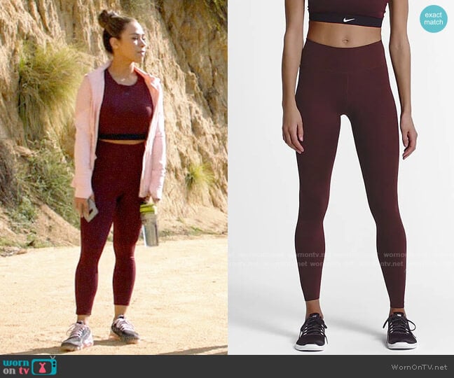 Nike One Luxe Tights in Maroon worn by Emily Lopez (Jessica Camacho) on All Rise