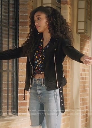 Olivia’s black suede jacket on All American