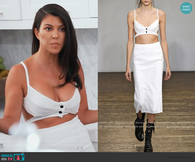 Olivier Theyskens Tardo Silk Blend Harness Bra and Tardo High Waist Skirt worn by Kourtney Kardashian on Keeping Up with the Kardashians