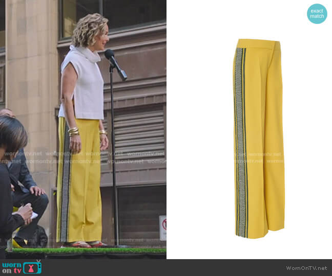 Oscar de la Renta Straight Leg Tailored Pant With Embroidered Side Panel worn by Jacqueline (Melora Hardin) on The Bold Type