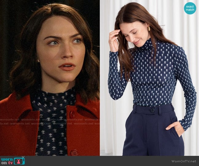 & Other Stories Micro Floral Stretch Turtleneck worn by Cara Bloom (Violett Beane) on God Friended Me