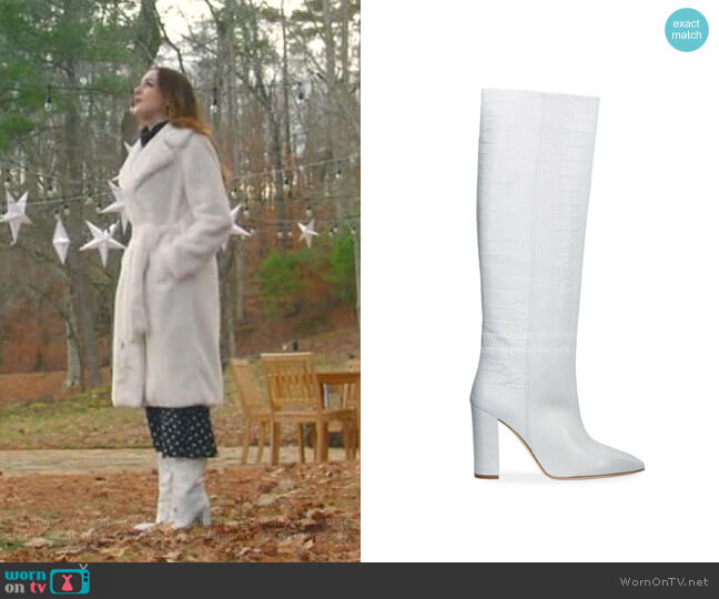 Paris Texas Croc-Embossed Leather Knee Boots worn by Fallon Carrington (Elizabeth Gillies) on Dynasty