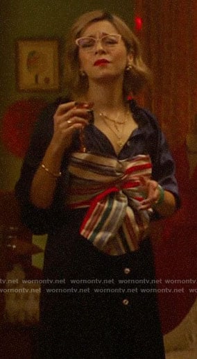 Pepper’s striped knot front bandeau top on Katy Keene