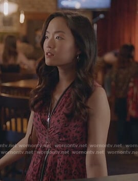 Janet’s pink leopard zip front dress on Kims Convenience