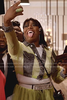 Porsha’s yellow mesh denim jacket on Empire