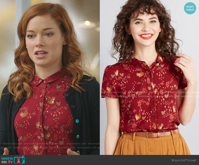 Princess Highway Articulated Charm Button-Up Top worn by Zoey Clarke (Jane Levy) on Zoeys Extraordinary Playlist