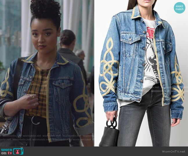 R13 Gold Piped Denim Jacket worn by Kat Edison (Aisha Dee) on The Bold Type