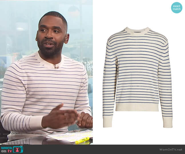 Rag & Bone Harlow Striped Crewneck Sweater worn by Justin Sylvester on E! News