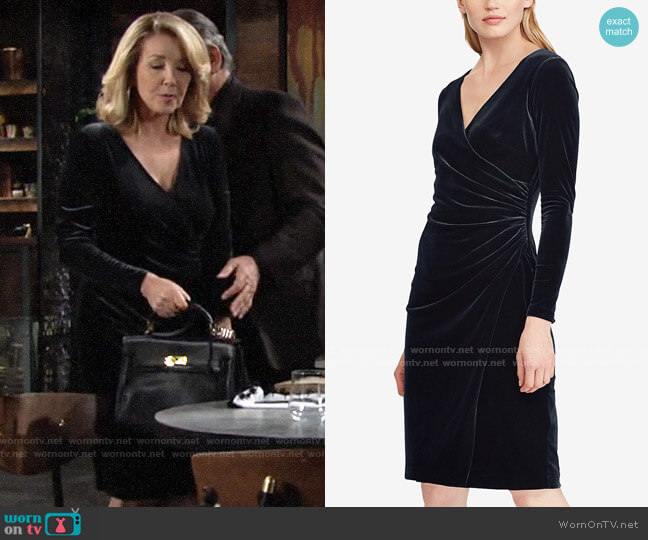 LAUREN Ralph Lauren Velvet Surplice Dress worn by Nikki Reed Newman (Melody Thomas-Scott) on The Young and the Restless