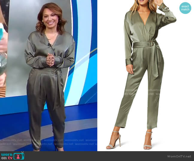 Ramy Brook Crosby Long Sleeve Satin Jumpsuit worn by Ginger Zee on Good Morning America