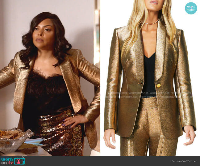 Ramy Brook Dahlia Metallic Shawl-Collar Jacket worn by Cookie Lyon (Taraji P. Henson) on Empire