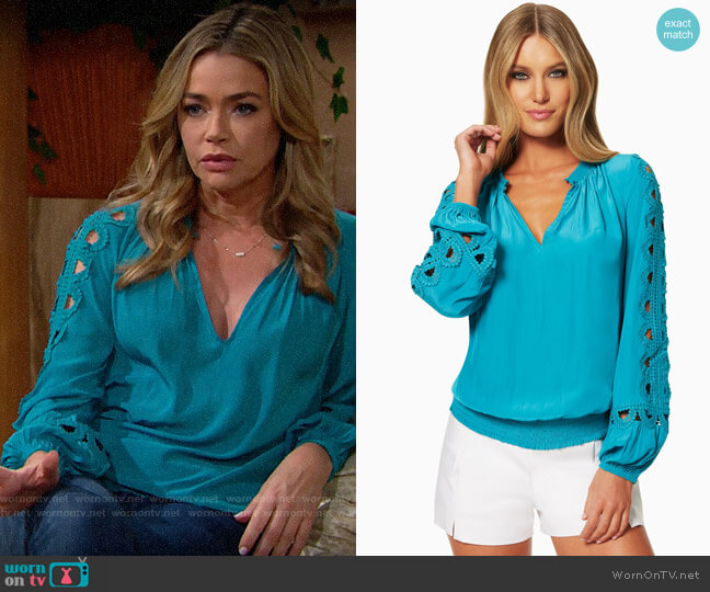 Ramy Brook Brittany Blouse in Teal worn by Shauna Fulton (Denise Richards) on The Bold and the Beautiful
