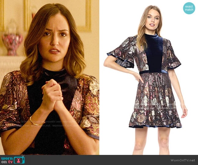 Rebecca Taylor Short Sleeve Clip & Velvet Dress worn by Patricia Kline (Erica Pappas) on Katy Keene