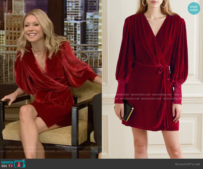 Reformation Boheme Velvet Wrap Dress worn by Kelly Ripa on Live with Kelly and Mark