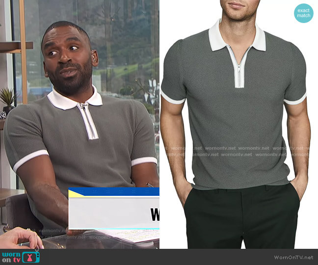 Reiss Tobago Cotton Textured Tipped Zip Polo worn by Justin Sylvester on E! News