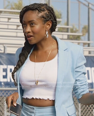 Rochelle’s blue blazer and pants on All American