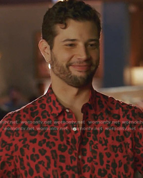 Sam’s red leopard print shirt on Dynasty