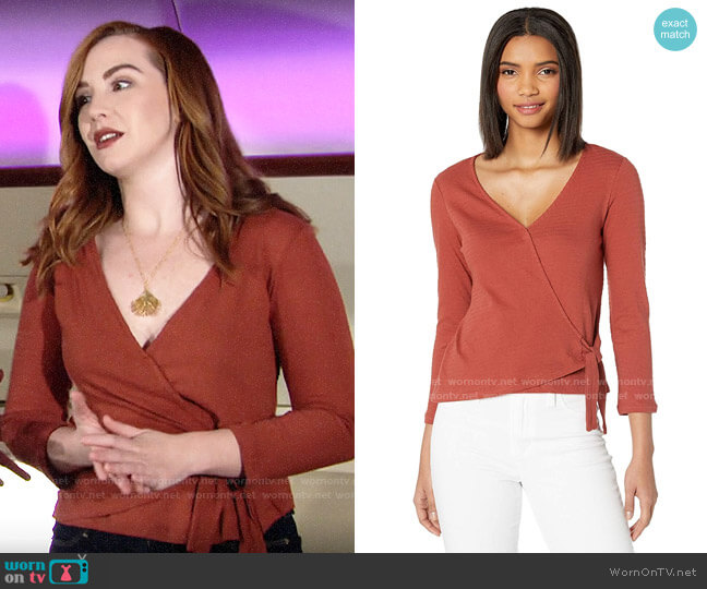 Sanctuary Emelie Textured Wrap Top in Sedona worn by Mariah Copeland (Camryn Grimes) on The Young and the Restless