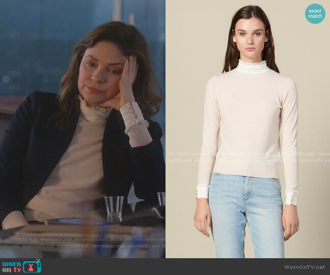 Sandro High-Neck Sweater with Pleated Silk worn by Taylor Rentzel (MacKenzie Meehan) on Bull