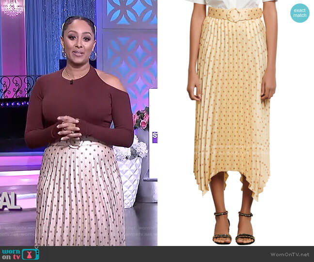 Sandro Polka Dot Pleat Skirt worn by Tamera Mowry on The Real