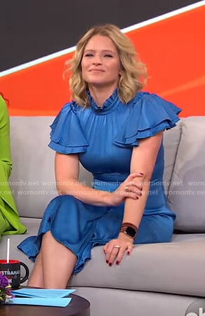 Sara’s blue ruffle midi dress on GMA Strahan Sara And Keke