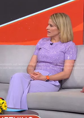 Sara’s lilac embellished top and pants on GMA Strahan Sara And Keke