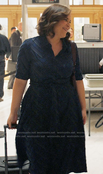 Sara’s navy chevron shirtdress on All Rise