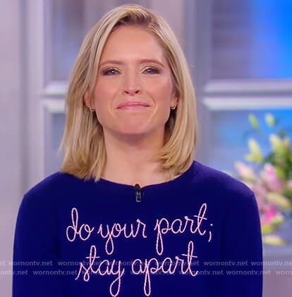 Sara’s blue stay apart sweater on The View