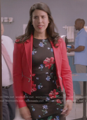 Shannon’s black floral sheath dress on Kims Convenience