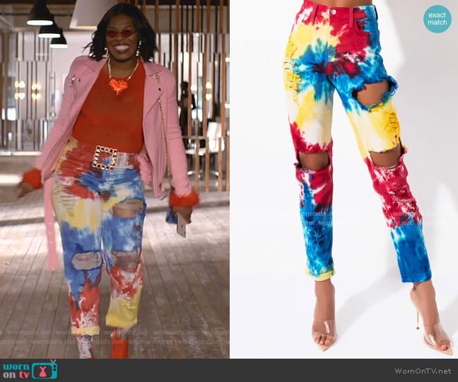 Akira Label Circus Tie Dye High Rise Straight Leg Jeans worn by Porsha Taylor (Ta'Rhonda Jones) on Empire