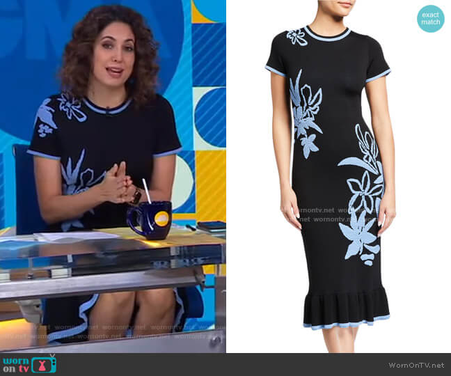 Shoshanna Leah Floral Jacquard Short-Sleeve Dress worn by Cecilia Vega on Good Morning America