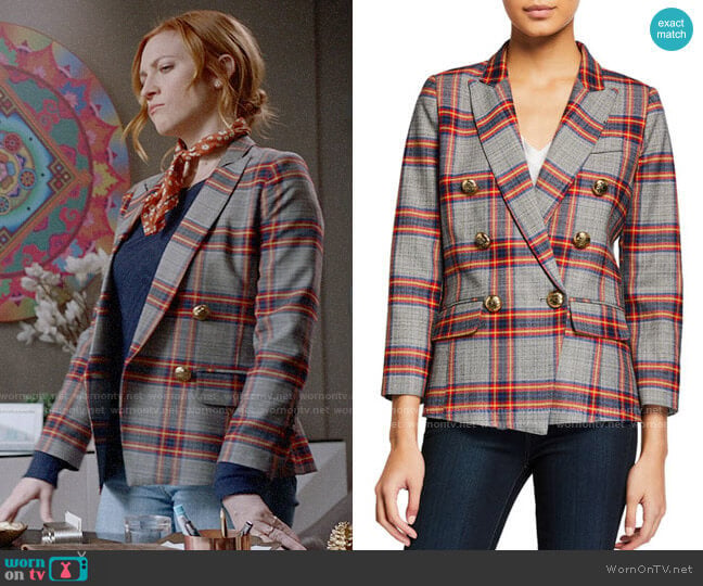 Smythe Mini Double-Breasted Plaid Blazer worn by Julia Bechley (Brittany Snow) on Almost Family