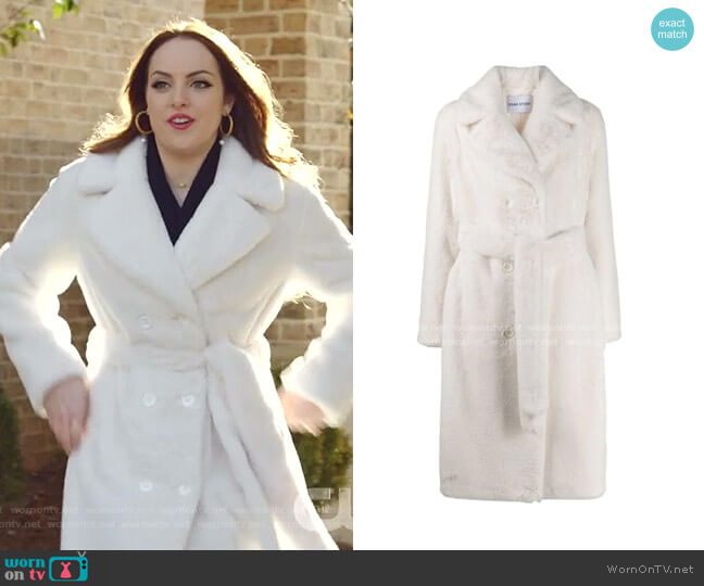 Stand Faustine Double-Breasted Faux Fur Coat worn by Fallon Carrington (Elizabeth Gillies) on Dynasty