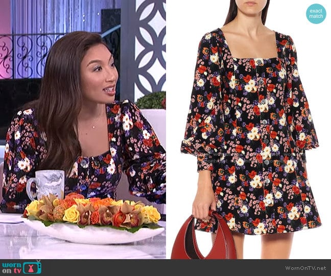 Staud Floral Velvet Minidress worn by Jeannie Mai on The Real