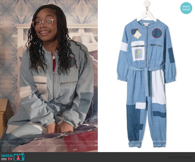 Stella McCartney Kids Patchwork Denim Jumpsuit worn by Diane Johnson (Marsai Martin) on Black-ish